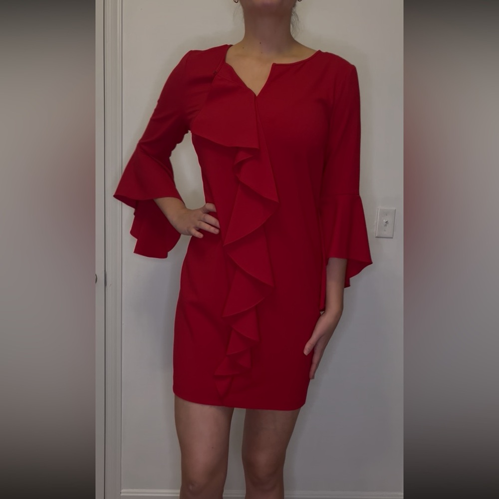 Laundry By Shelli Segal Red Long Sleeve Dress